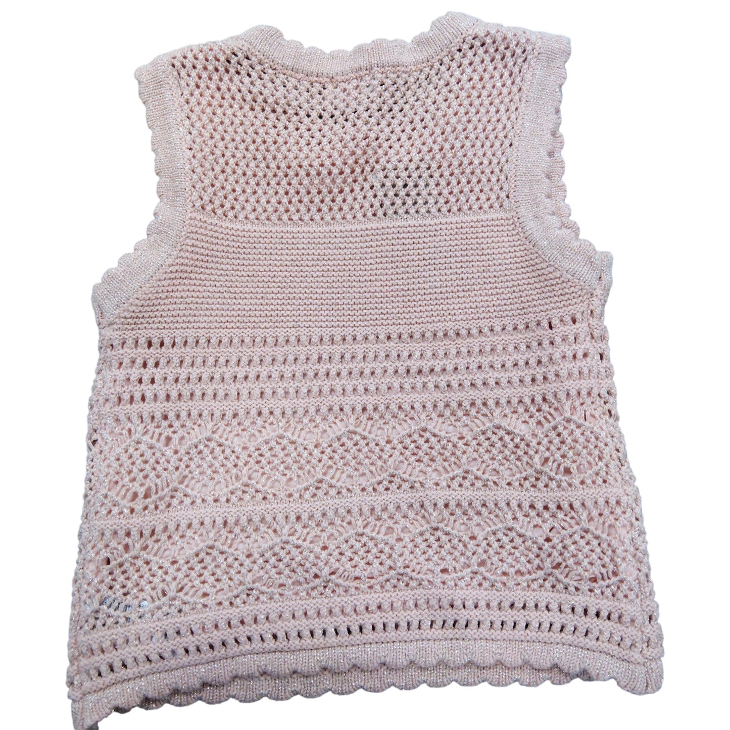 River Island Pink Crochet Knit Jumper UK7-8 Years Girls Sleeveless Top