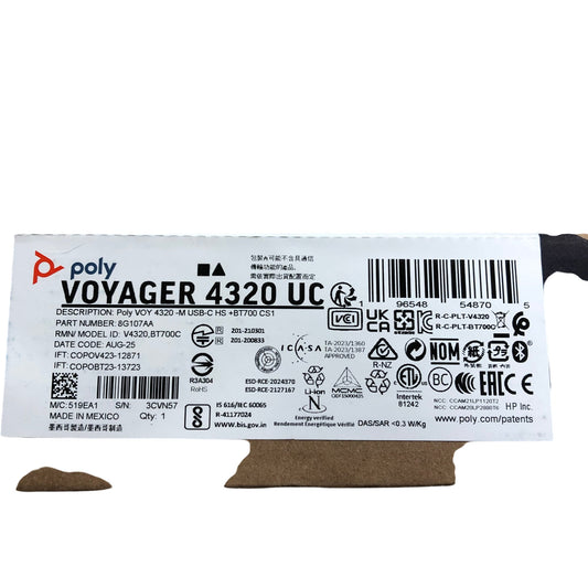 POLY Voyager 4320 UC Wireless Headset Bluetooth USB-C Certified Microsoft Teams