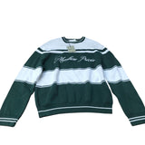 River Island Members Privés Crew Neck Jumper UK Size M Green White Stripes