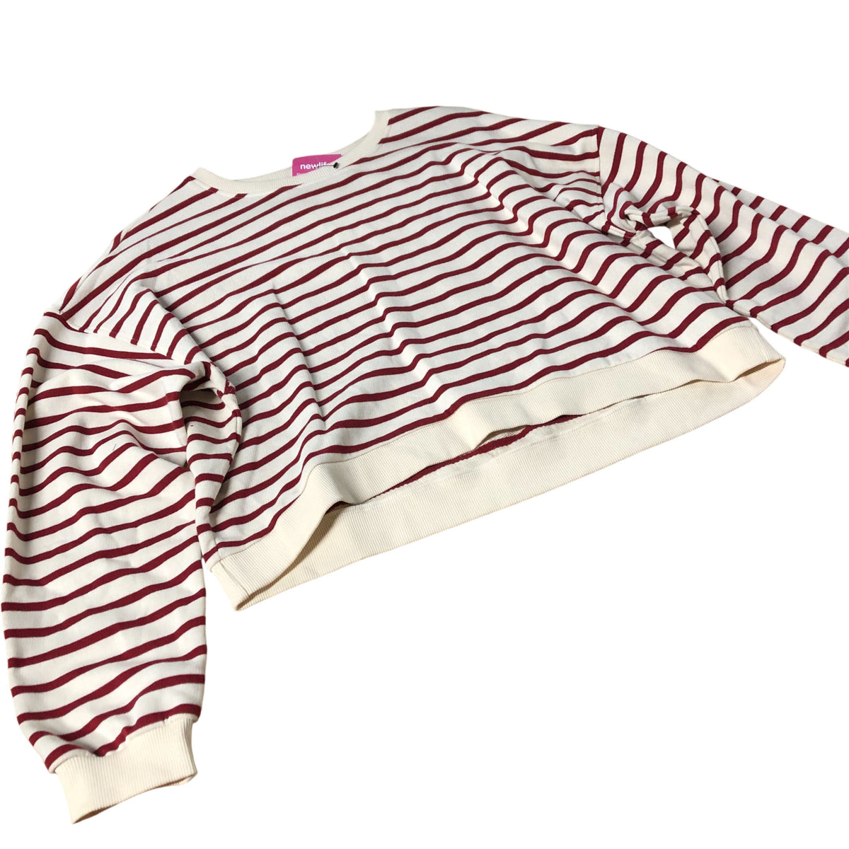 River Island Striped Cropped Sweatshirt Women's Red And Cream Casual Top Medium