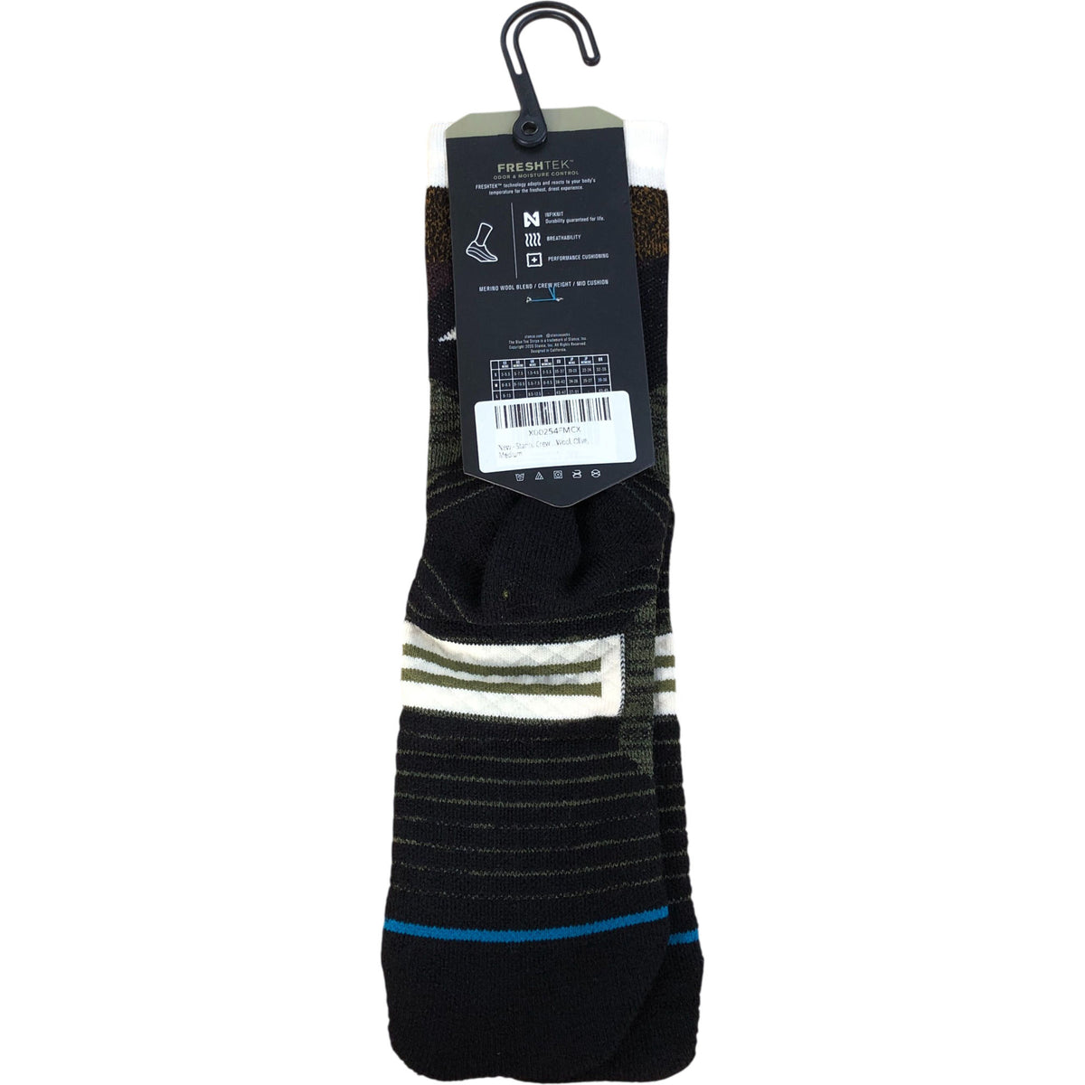 Stance Performance Crew Socks M Unisex Merino Wool Olive Green M5.5-7.5 W6-8.5