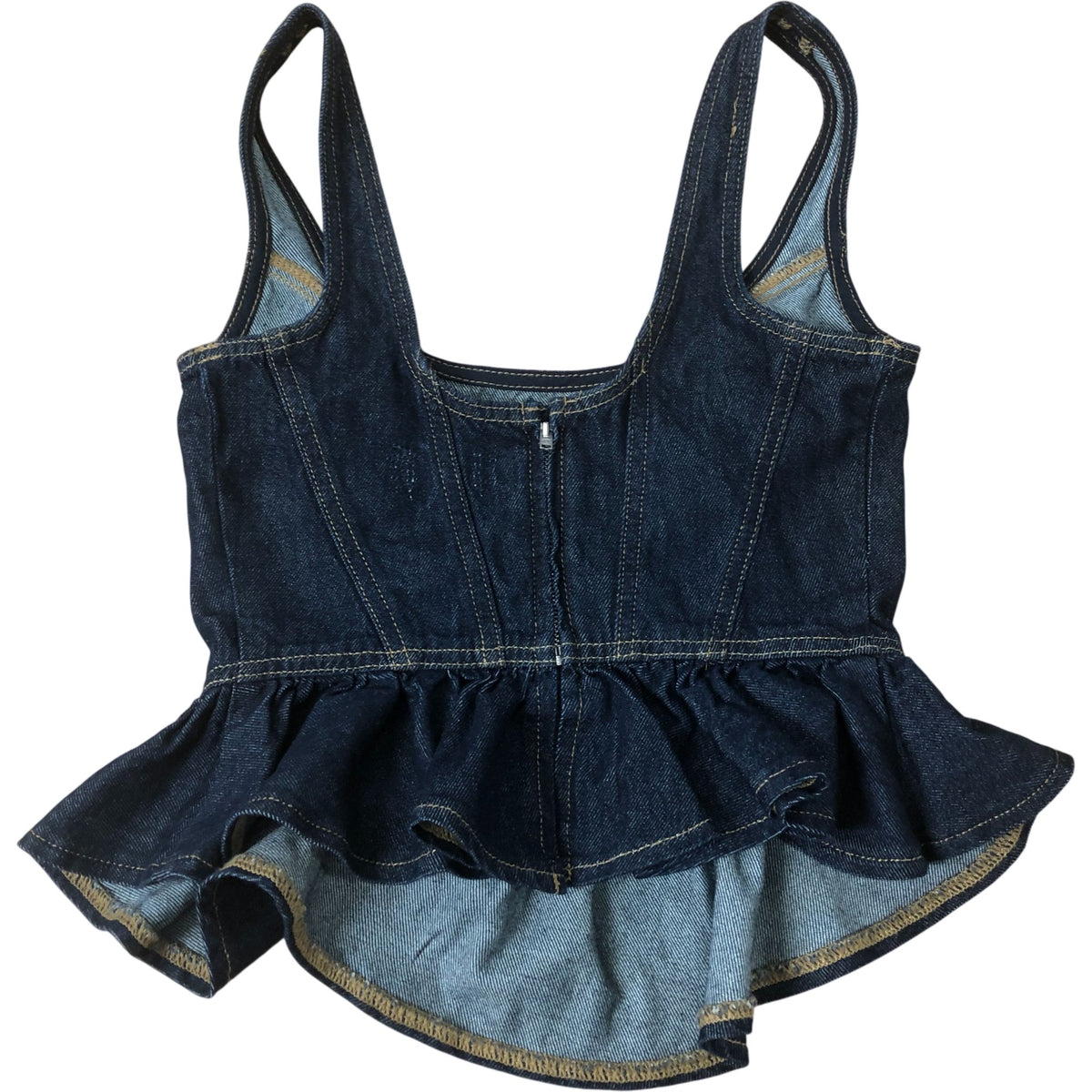 Floral Print White Tank Top And Denim Peplum Top Set Women's Size UK6