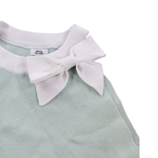 River Island Girls Tank Top UK11-12 Years Mint Green Bow Detail Scalloped Hem
