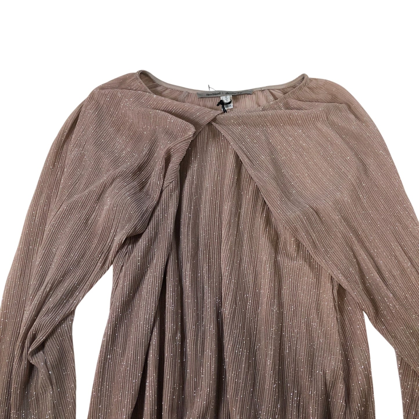 Branded UK6 Women's Blouse Long Sleeve Shiny Chiffon Top Light Brown
