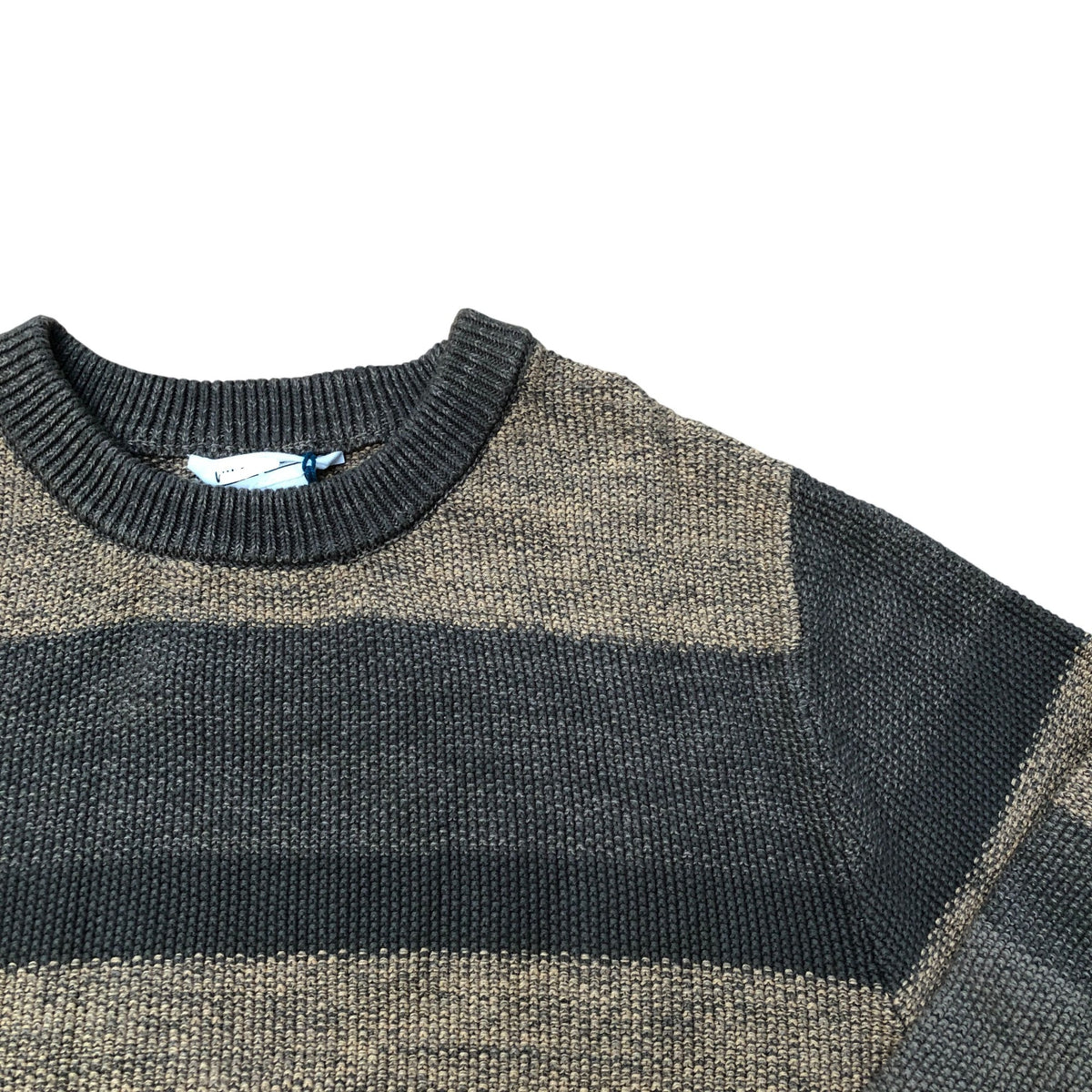 Spacedye Crew Sweater Khaki Striped Cotton Jumper Size M
