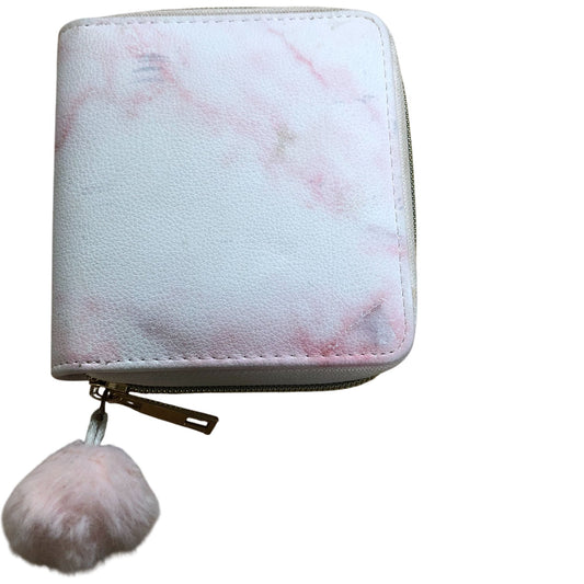 Claire's Pink Marble Print Wallet with Pom Pom Zip Women's Compact Style