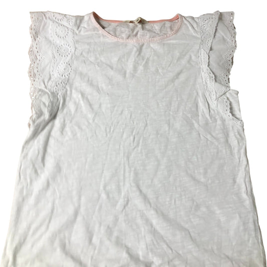 Branded Belle Broderie Sleeve Top Size S Women's White Cotton Short Sleeve