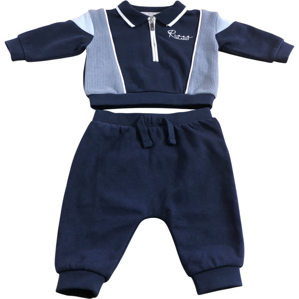River Island Baby Toddler Outfit 0-3 Months Navy Blue Zip Polo Top & Pants Set