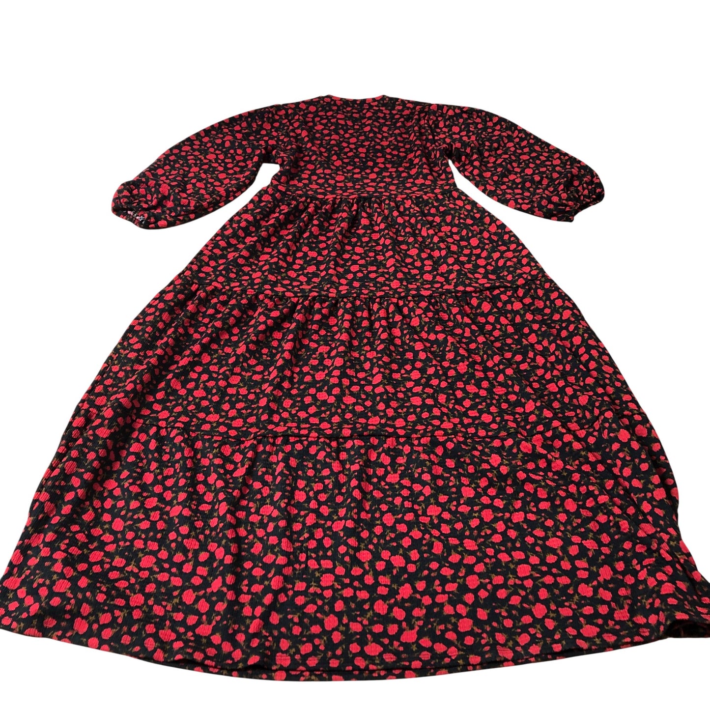 Floral Print Maxi Dress Red Black Long Sleeve Size 22
