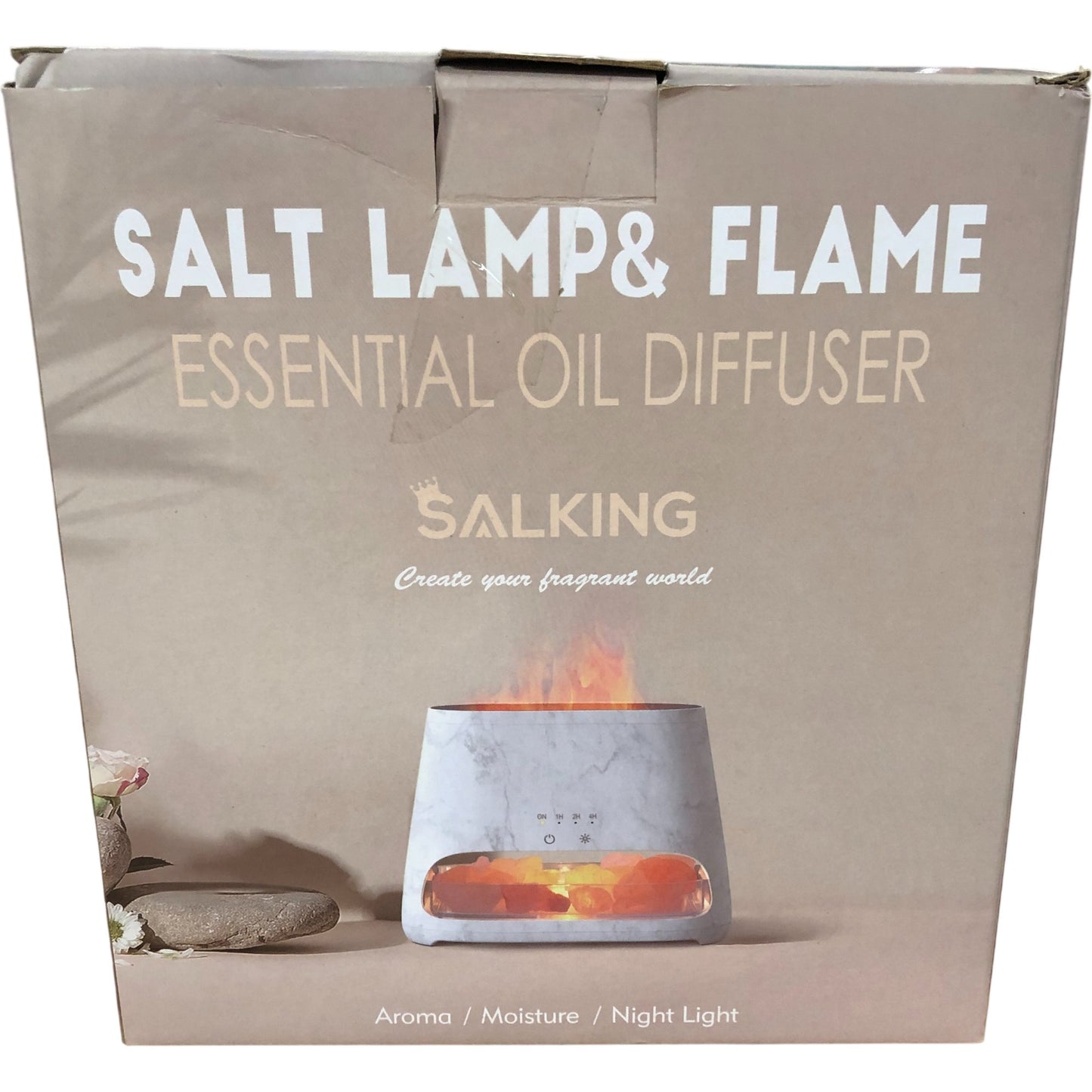 SALKING Salt Lamp & Flame Essential Oil Diffuser Aroma Dark Wooden
