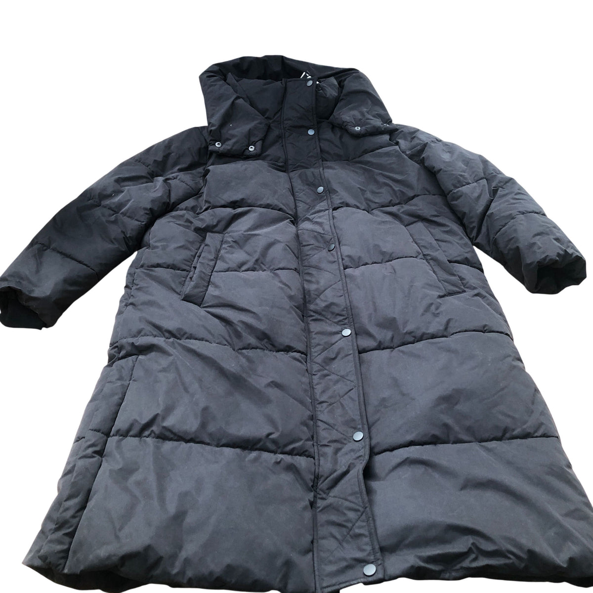 Puffer Jacket Women's Long Hooded Winter Coat Black UK 16-18