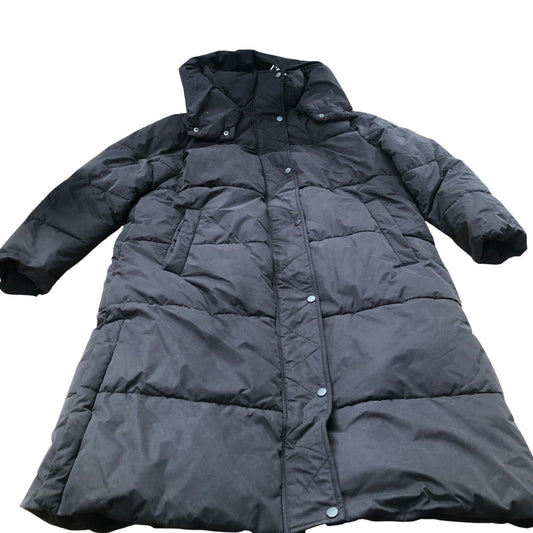 Puffer Jacket Women's Long Hooded Winter Coat Black UK 16-18