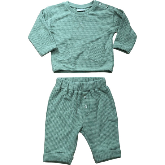 Petit Tigre Baby Outfit Set 0-3 Months Green Waffle Knit Top And Pants