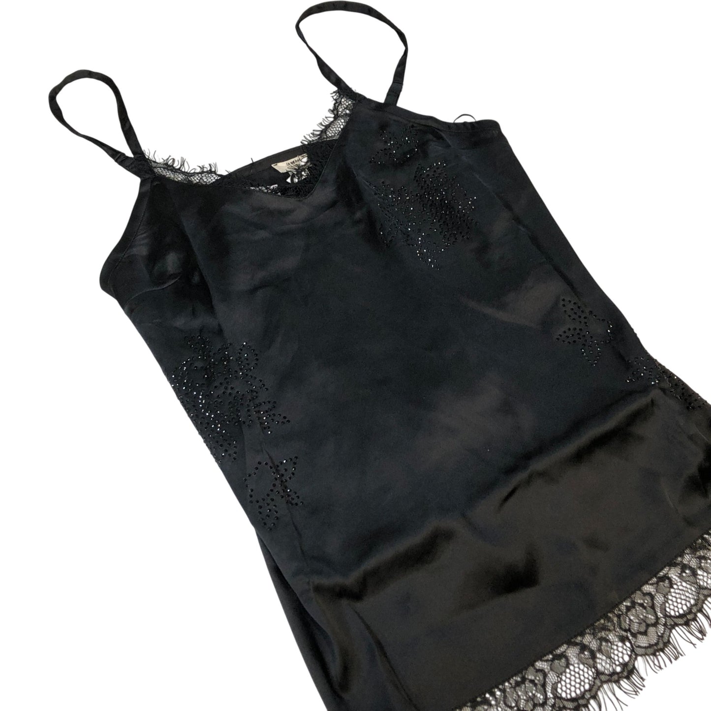 River Island Camisole UK6 Women's Black Satin Lace Detail Sleeveless Top