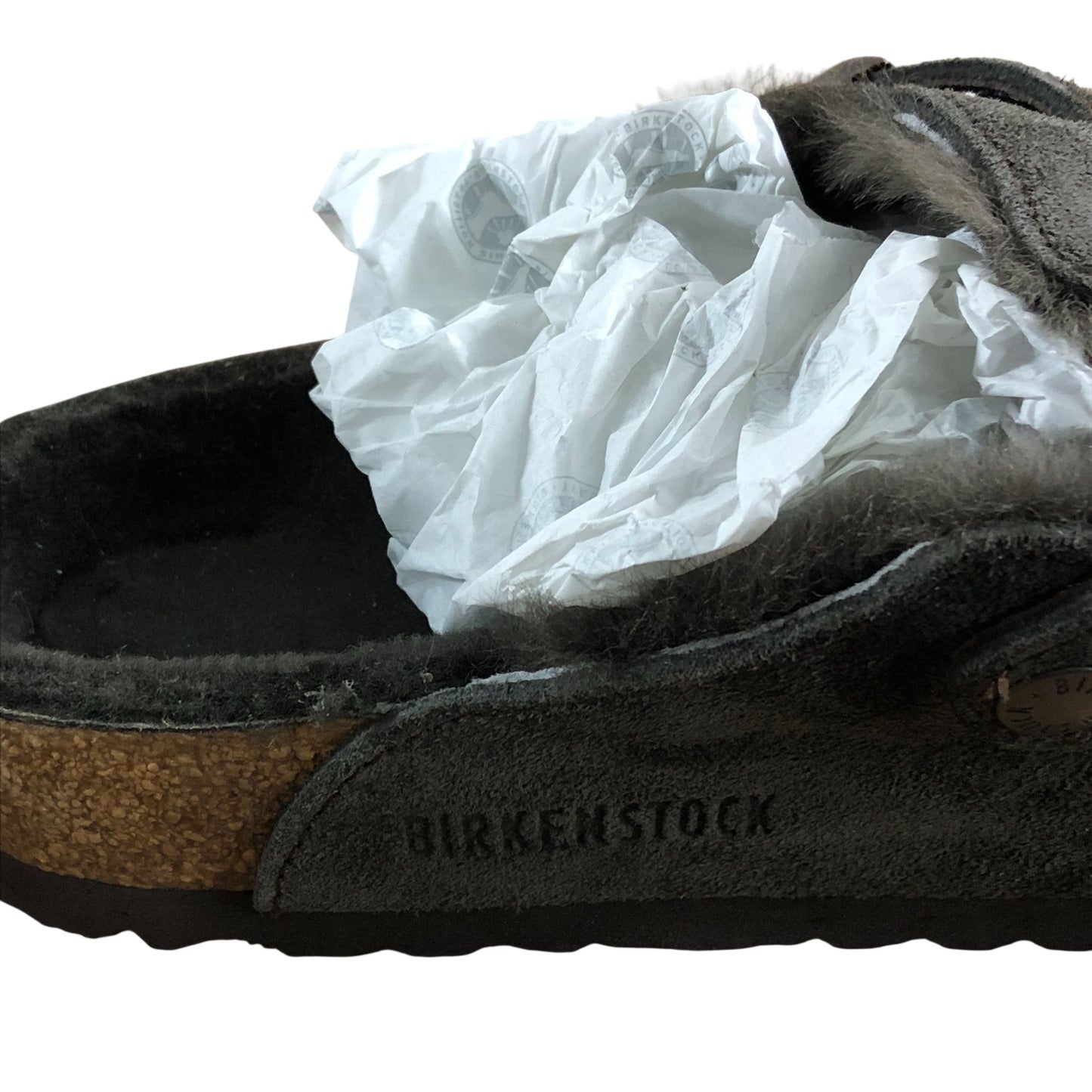 Birkenstock Boston VL Shearling UK7.5 Women's Suede Open Back Slippers Grey