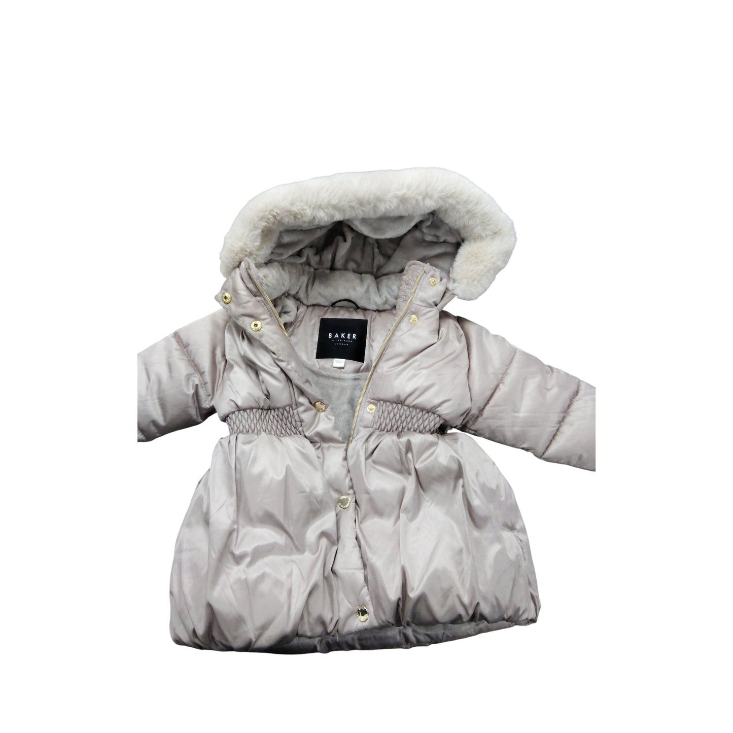 Baker By Ted Baker Baby Girls Puffer Jacket UK 2-3 Years Faux Fur Trim