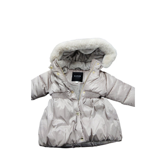 Baker By Ted Baker Baby Girls Puffer Jacket UK 2-3 Years Faux Fur Trim