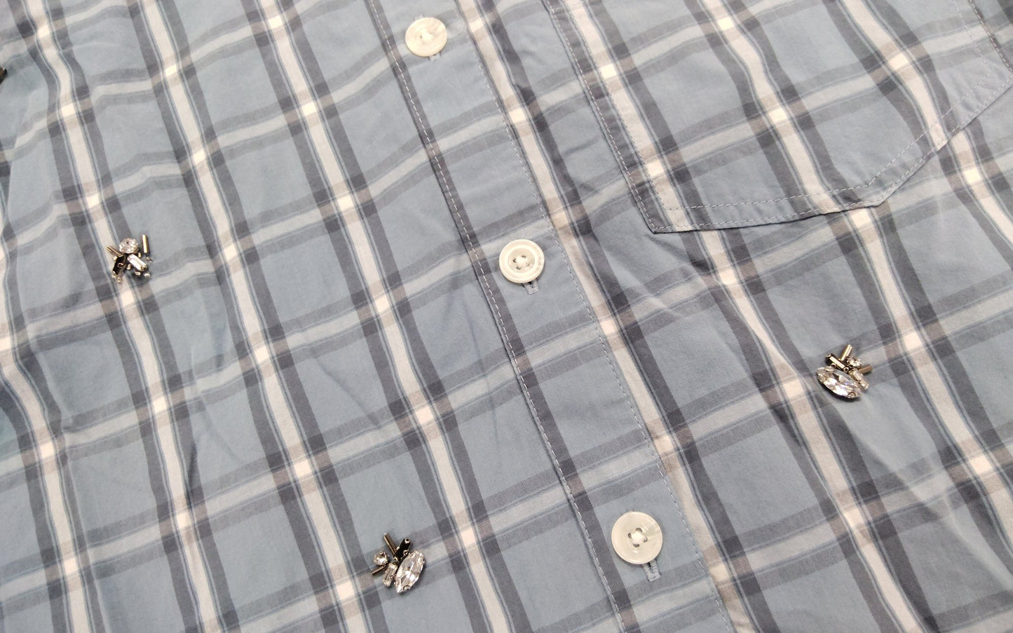 River Island Checked Blue Shirt Women Size 12 Embellished Long Sleeve