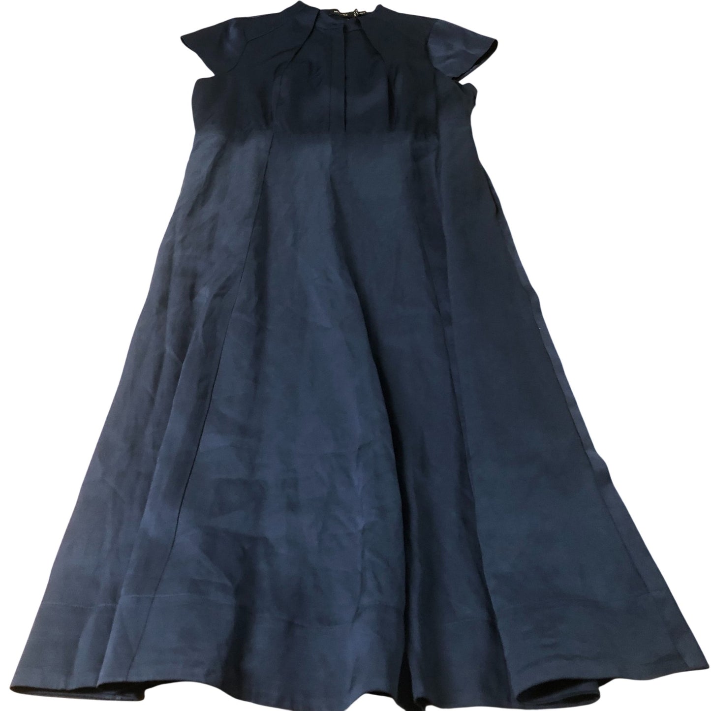 Midi Dress Women's Navy Blue Cap Sleeve Pleated Viscose UK18