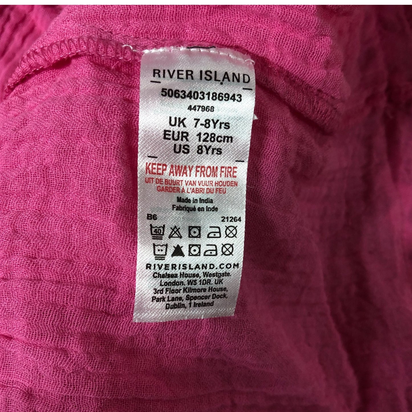 River Island Kids Pink Summer Dress Age 7-8 Years Lightweight Ruffle Design