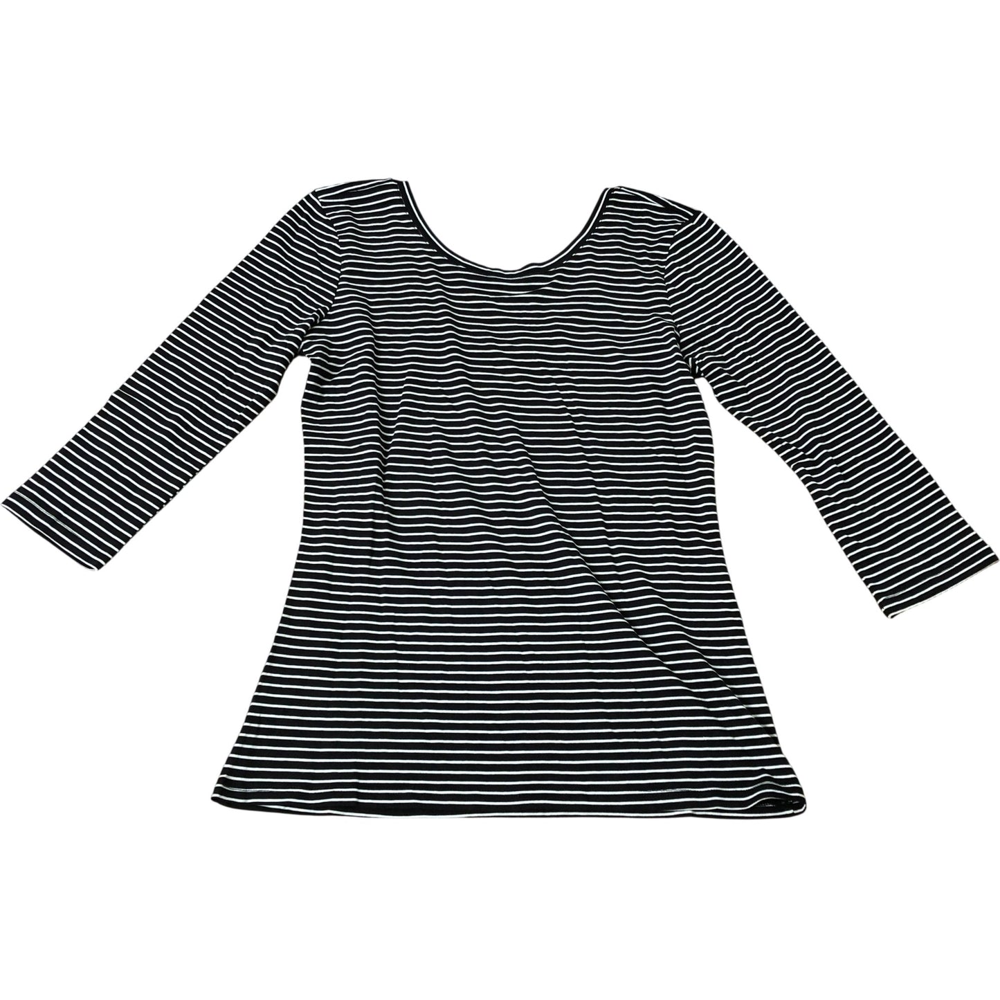 Striped Top Women's Long Sleeve Black White Cotton Casual Tee Size 10