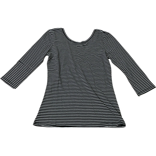 Striped Top Women's Long Sleeve Black White Cotton Casual Tee Size 10