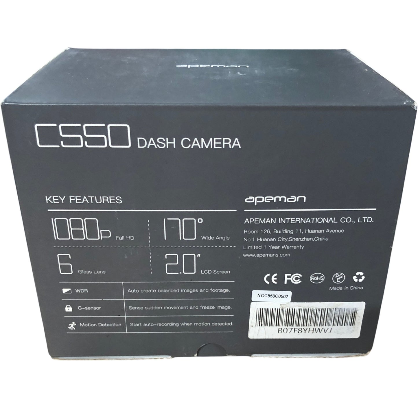 APEMAN CS50 Dash Camera 1080P Full HD 170 Degree Wide Angle G-Sensor Motion