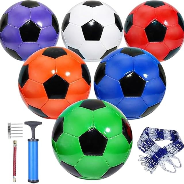 6 Pack Size 5 Soccer Balls With Pump And Accessories Multi Colour Training Set