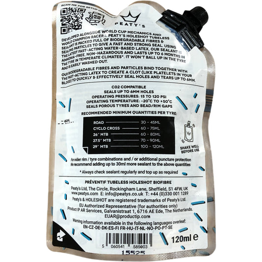 Peaty's Holeshot Biofibre Tubeless Tyre Sealant 120ml C02 Compatible AmmoniaFree
