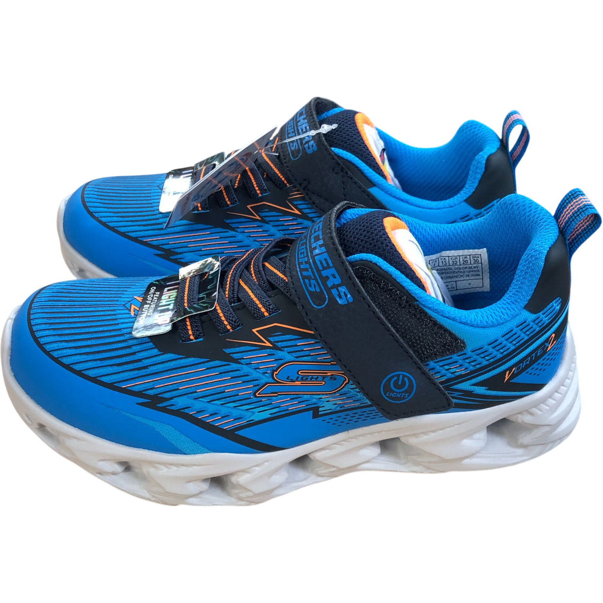 Skechers S Lights Vortex 2.0 Kids Blue Navy Trainers Light-Up Shoes Size 13