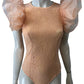 River Island Bodysuit UK XS Women's Lace Puff Sleeve Peach Design