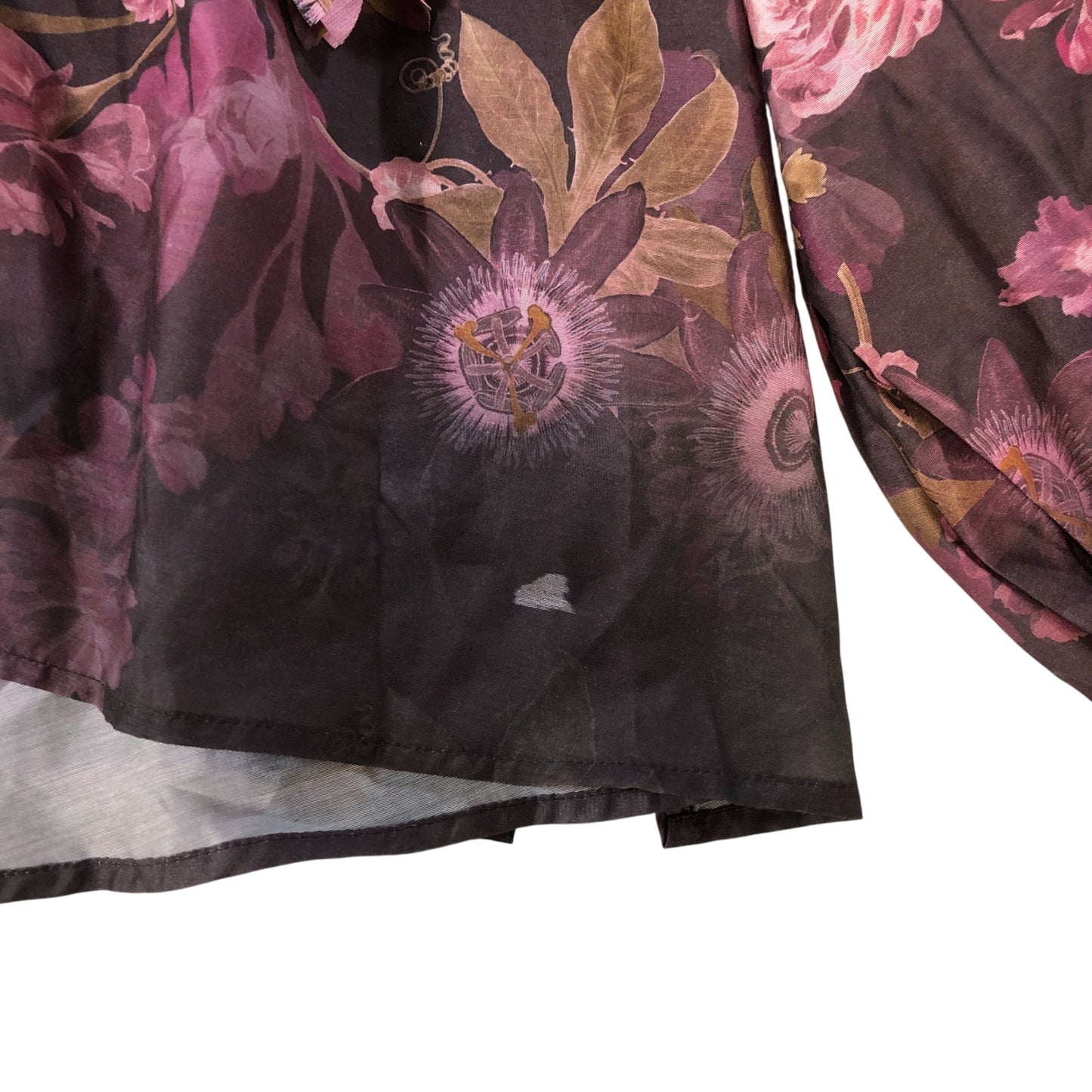 River Island Floral Print Blouse Women's Sheer Long Sleeve Purple Top UK18