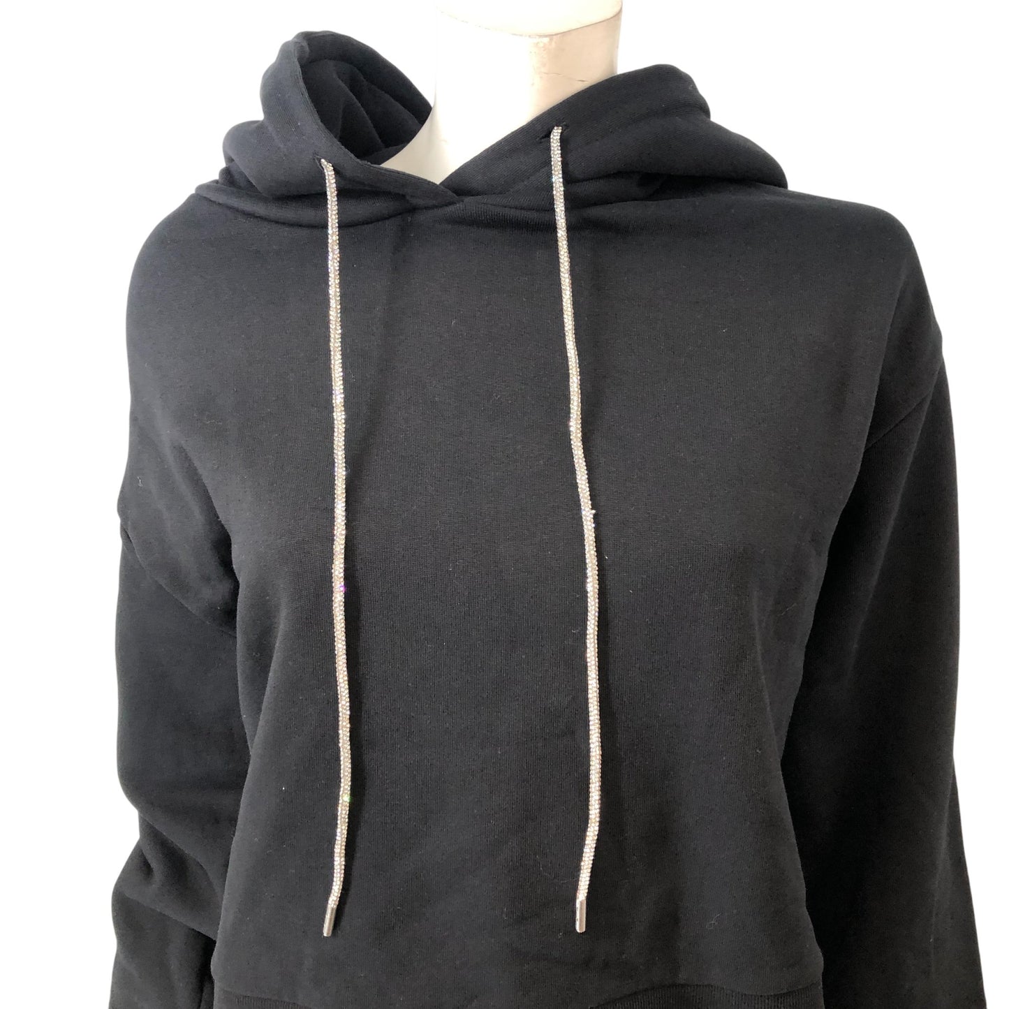 Allsaints Pippa Sparkle Hoody Large Women's Black Cropped Hoodie With Sparkly C