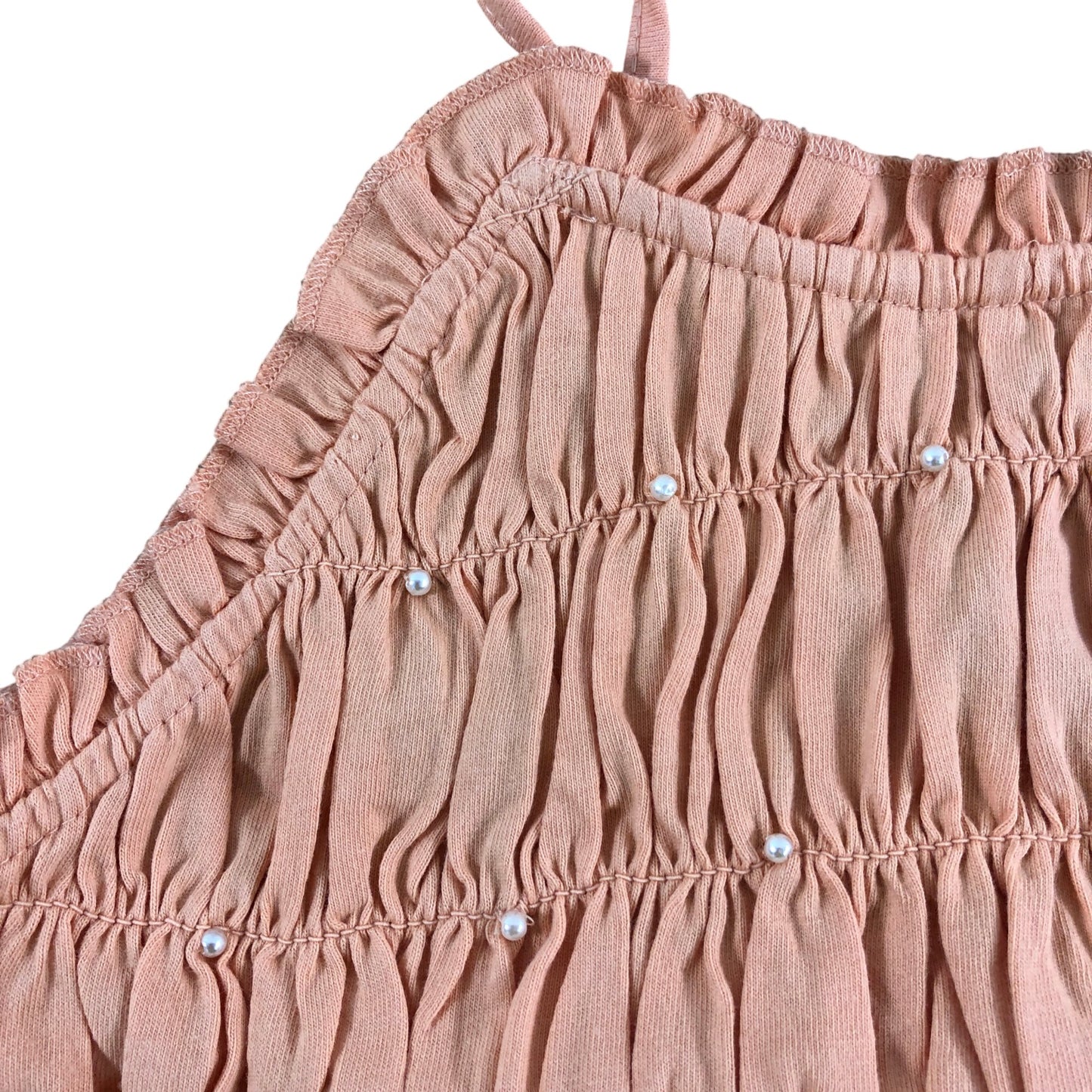 RIVER ISLAND Girls Coral Crop Top UK 7-8 Years Ruched Cotton Design