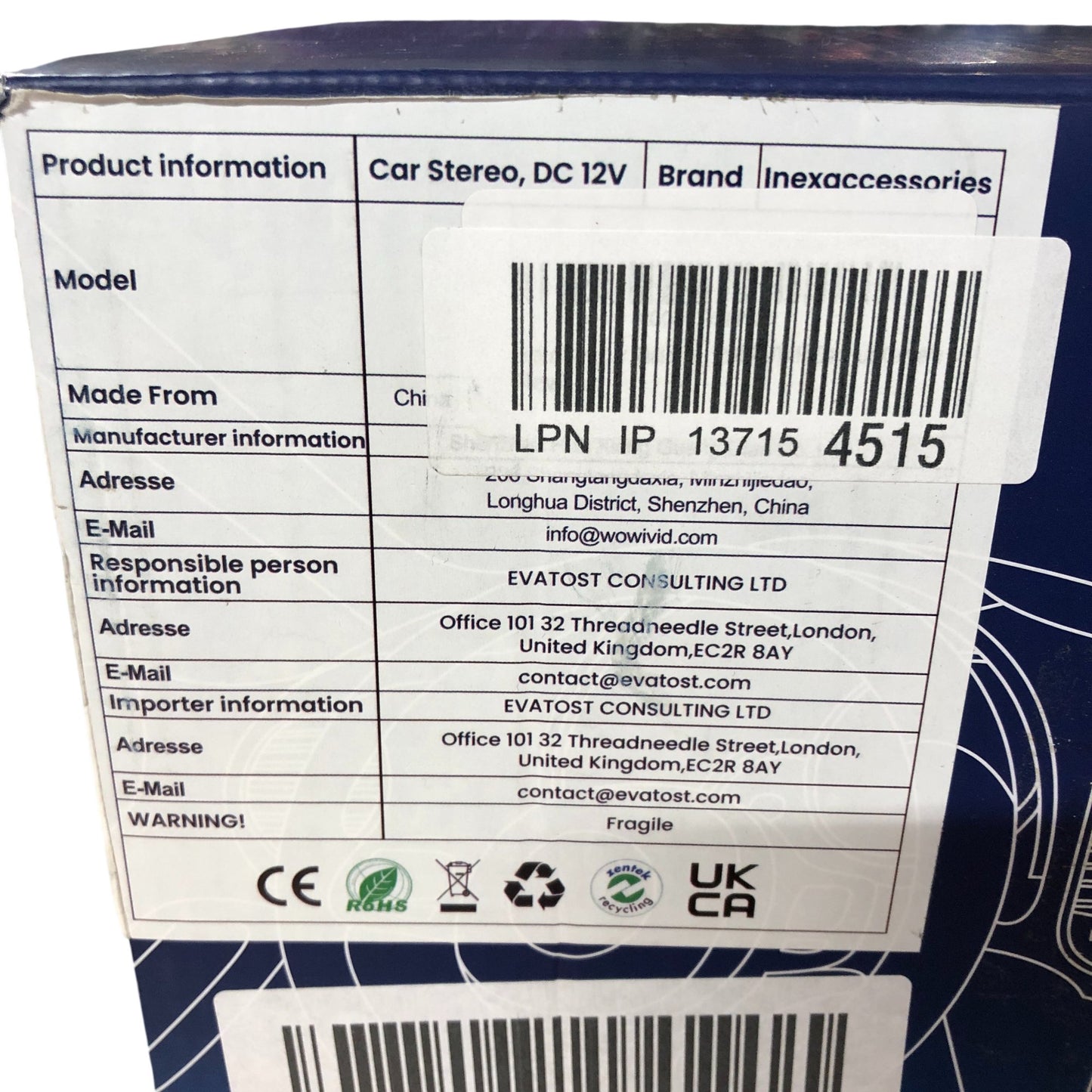 Inexaccessories Car Radio Navigation System 7 Inch Touchscreen Stereo UK