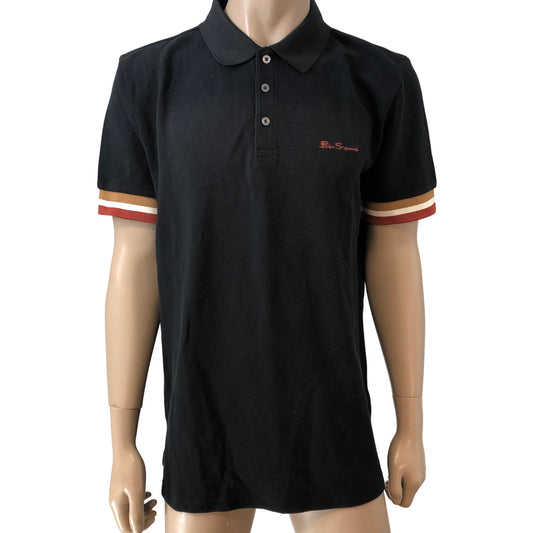 Ben Sherman XL Polo Shirt Heavy Textured Black Men's Casual Wear Stripe Trim