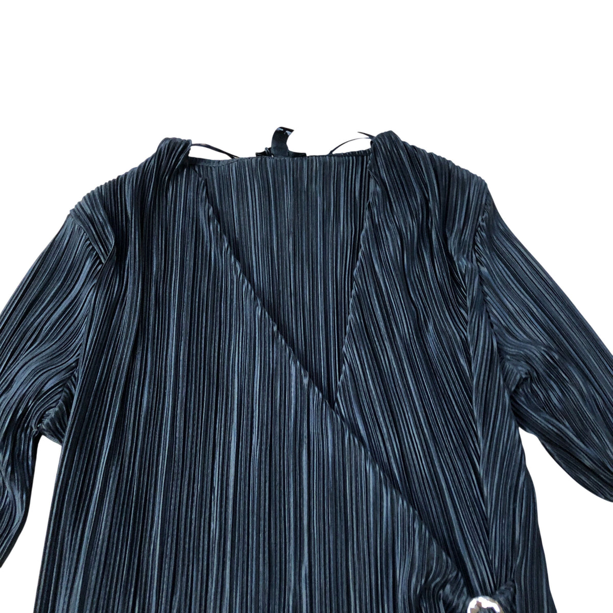River Island Women's Long Sleeve Plisse Wrap Top Black With Ring Detail