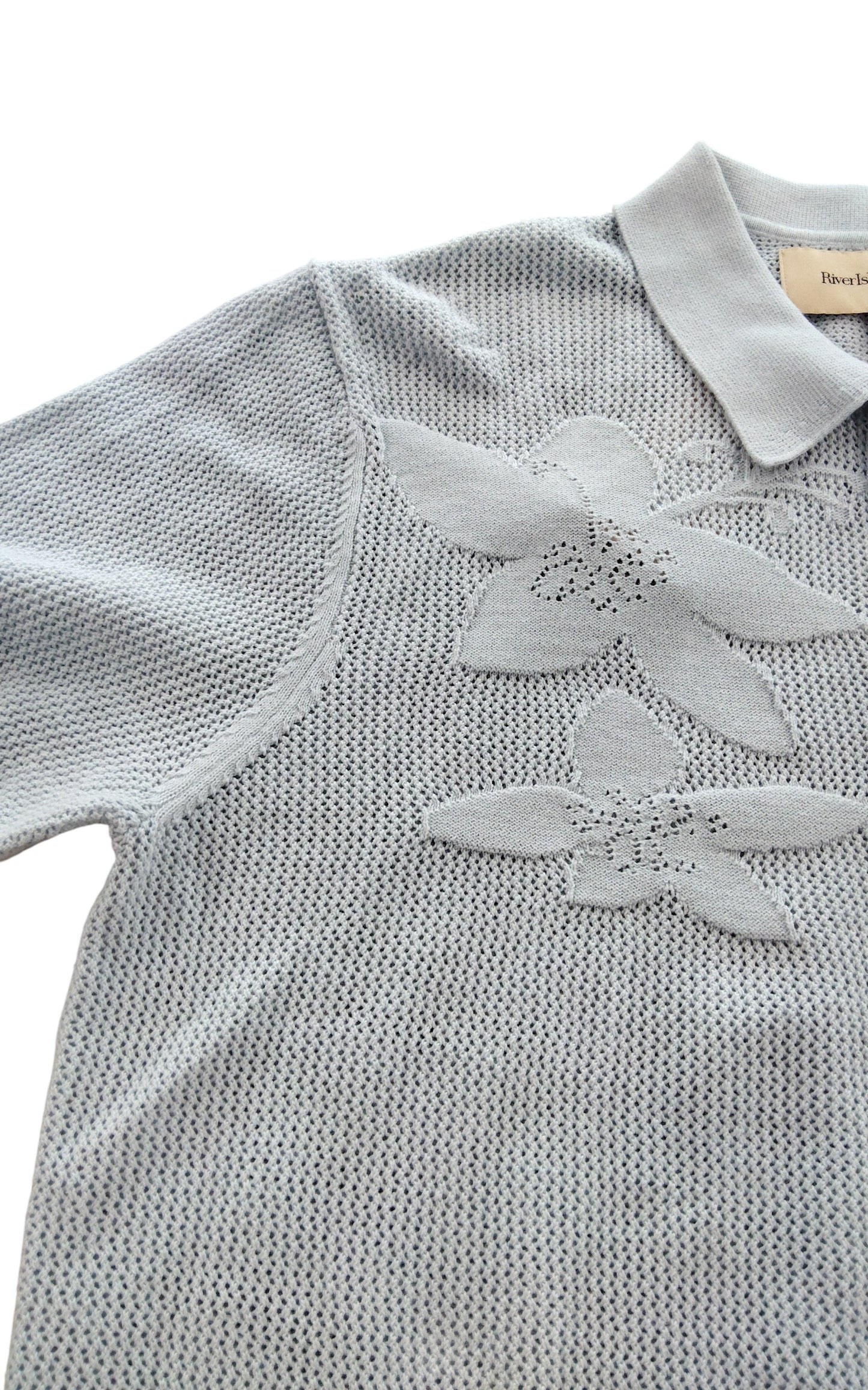 River Island Short Sleeve Cardigan UK Medium Light Grey Floral Knit