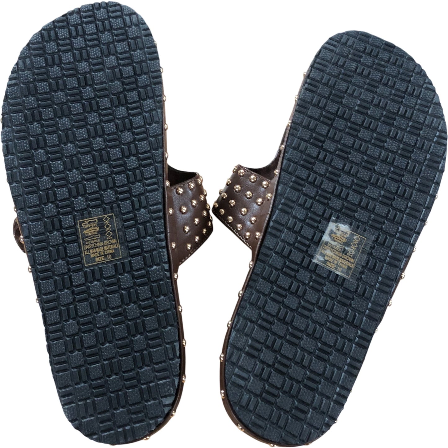 Azalea Wang Studded Slide Sandals UK Size 6 Women's Brown Buckle Design