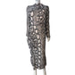 AllSaints Rizo Dress UK12 Women's Long Sleeve Snakeskin Print Ecru Midi