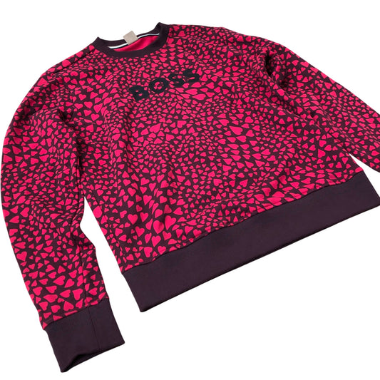 BOSS Women's Crew Neck Sweatshirt Red Heart Print Cotton XS