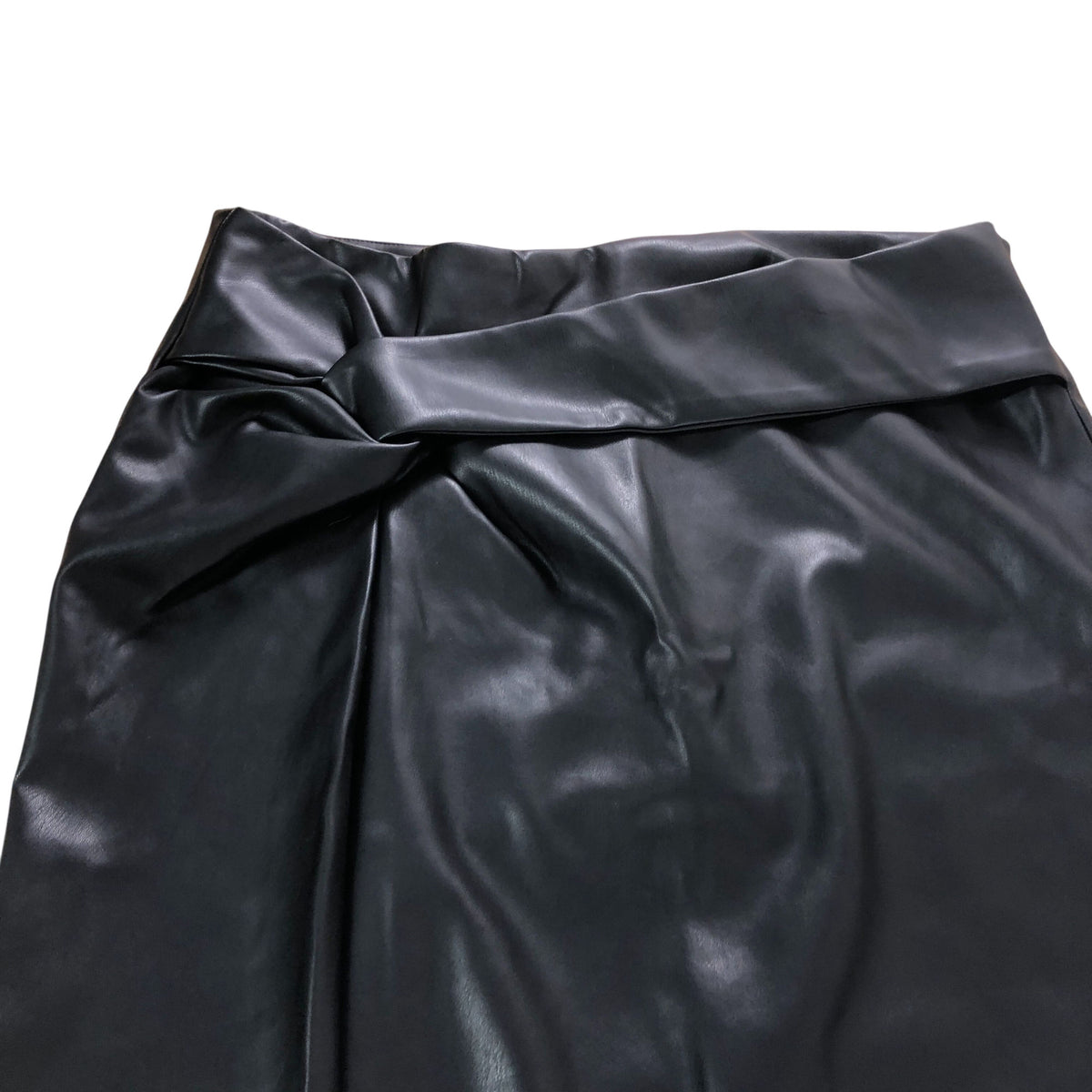 River Island Black Faux Leather Midi Skirt UK18 Women's Wrap