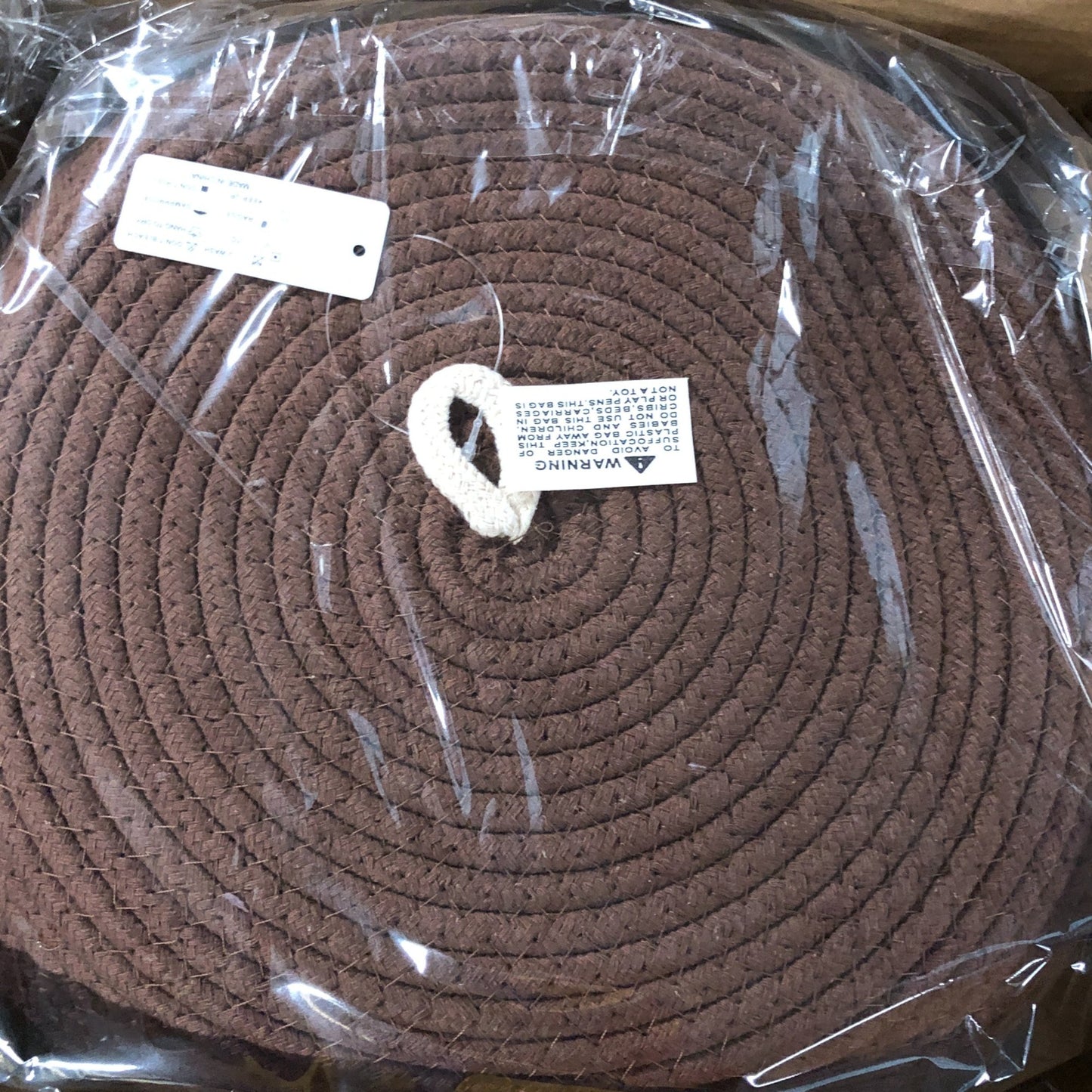 Sea Team Large Storage Basket Brown Woven Cotton Round Decorative Soft Basket