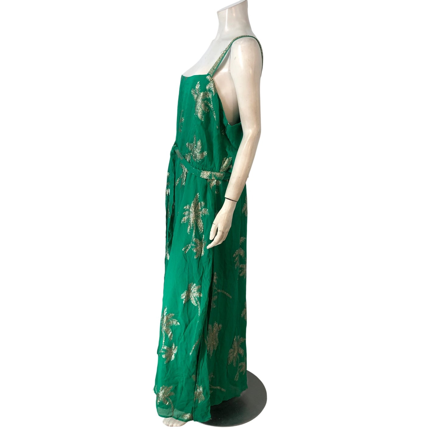 Love And Roses Maxi Dress UK18 Women's Green Palm Print With Beaded Straps