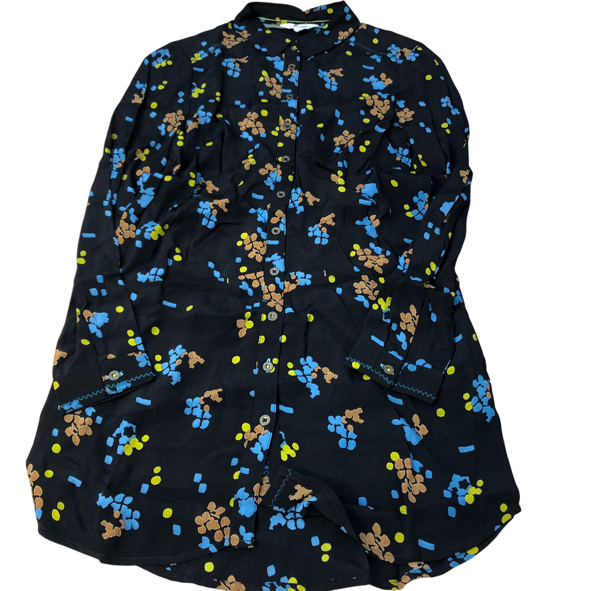 Long Sleeve Shirt Women's Size UK6 Floral Print Black Viscose Top