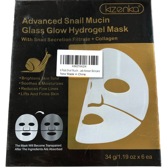 Kizenka Advanced Snail Mucin Glass Glow Hydrogel Mask 6 Pack Korean Skincare