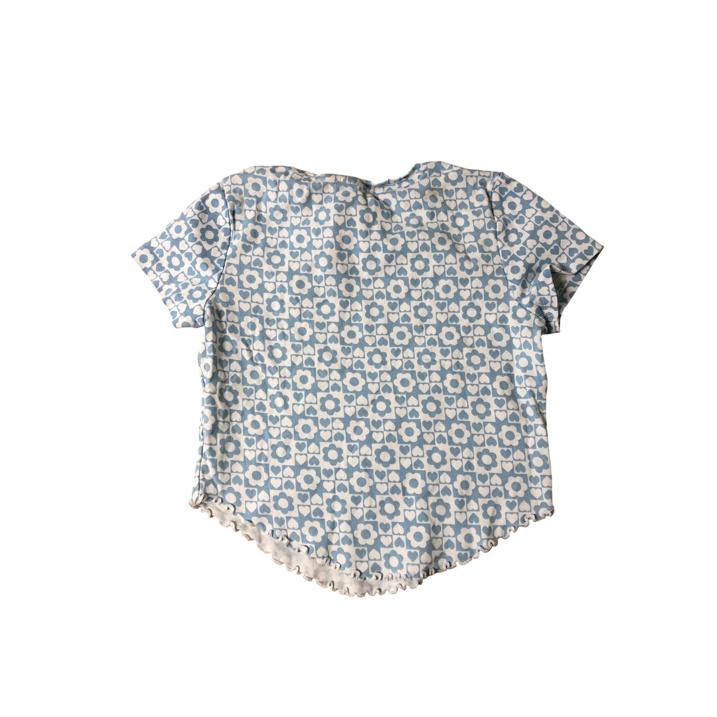 River Island Floral Print Top Blue Cotton Short Sleeve Girls Casual 12-13 Years