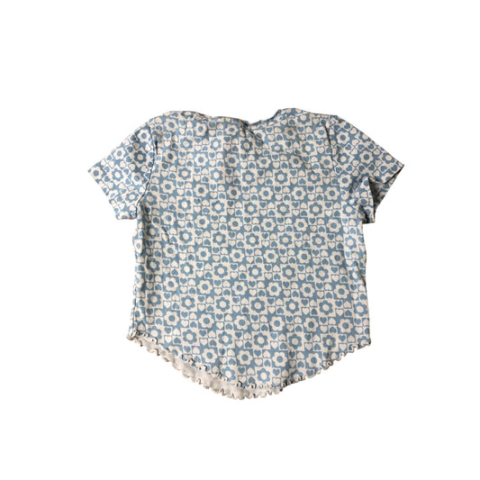 River Island Floral Print Top Blue Cotton Short Sleeve Girls Casual 12-13 Years