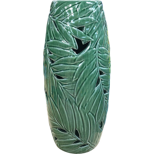 Green Decorative Openwork Ceramic Vase Leaf Design 12"