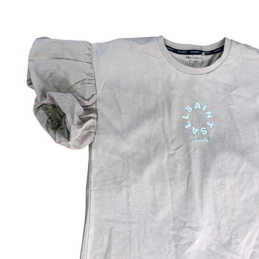 AllSaints Dress Size 12-13 Years Light Brown Cotton Short Puff Sleeves